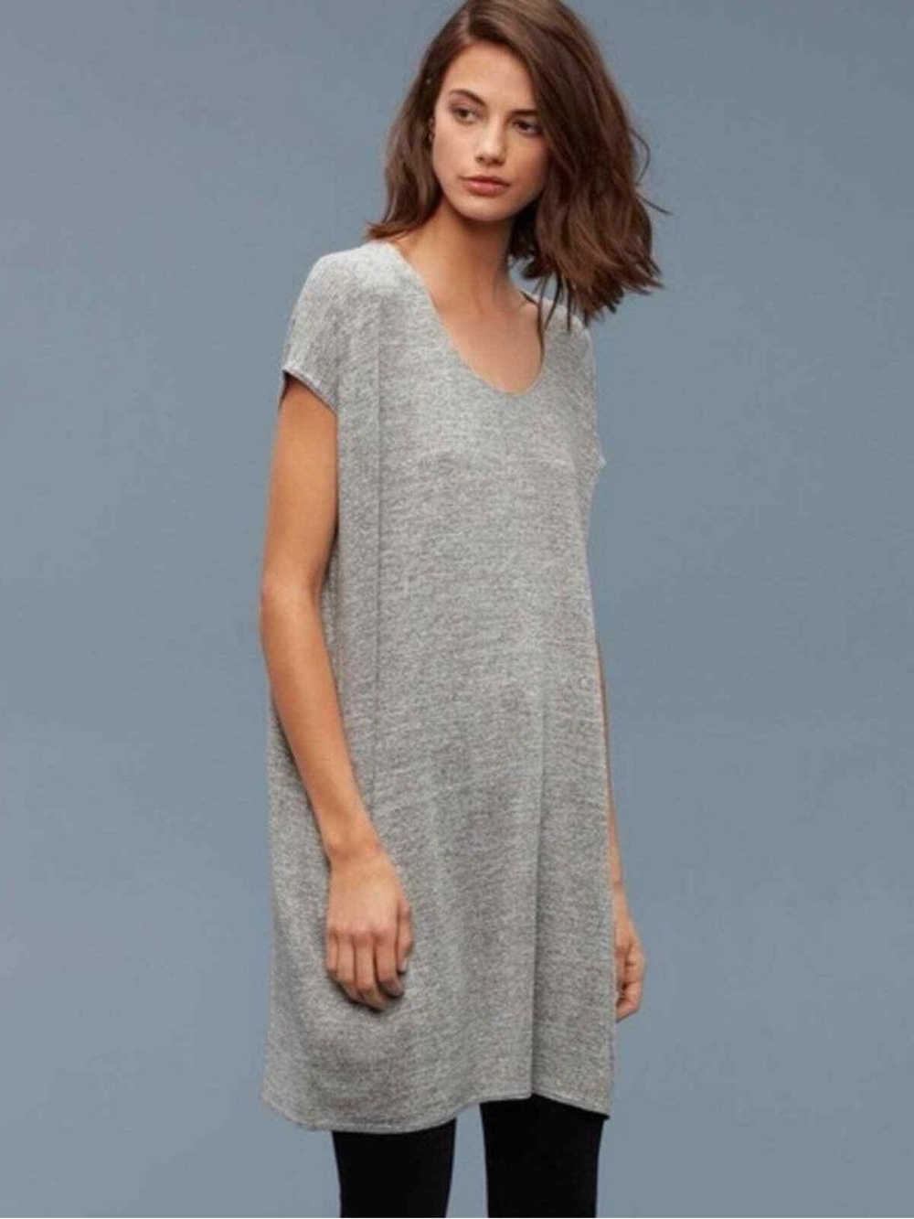 Aritzia Wilfred Free Grey Heathered Cap Sleeve Tunic Dress Pockets Size XXS